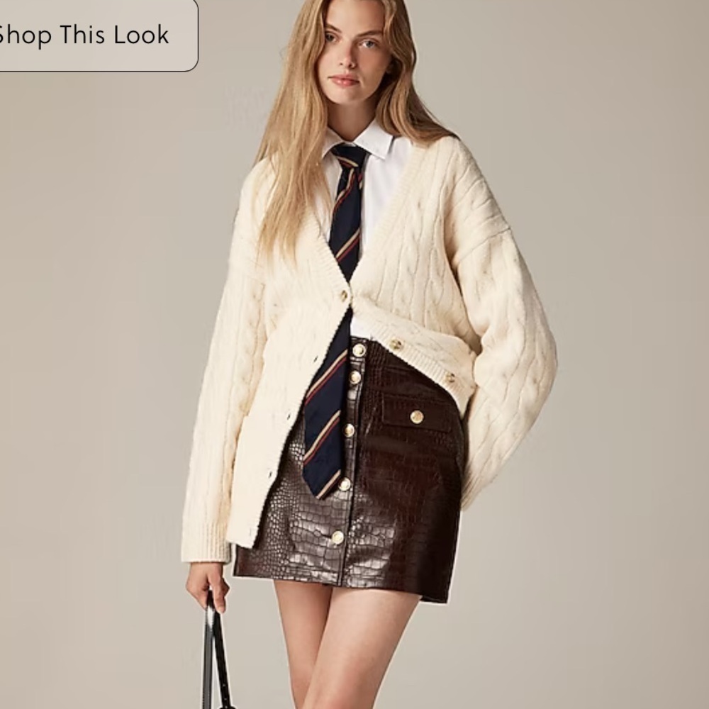 J crew midnight brown Collection mini skirt in croc-embellished faux leather